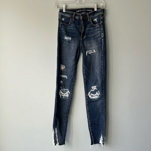 AEO super high rise distressed jegging 4 regular